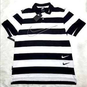 Nike Swoosh Sportswear Men Polo Shirt.  Striped Black N White.